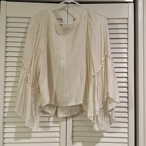 Anthropologie cream gold pinstripe bell sleeve too, sz small
